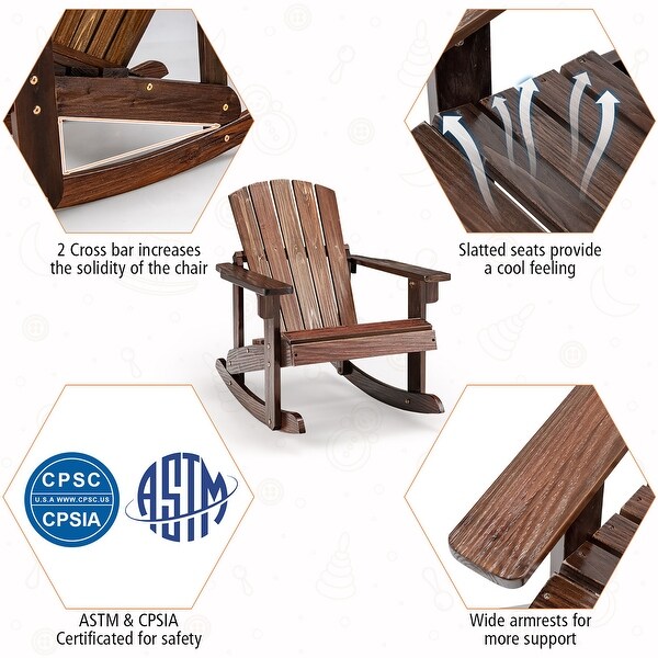 Gymax Kid Adirondack Rocking Chair Outdoor Solid Wood Slatted seat