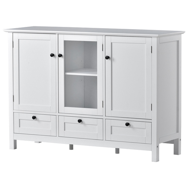 Modern Console Table With 2 Doors，3 Drawers