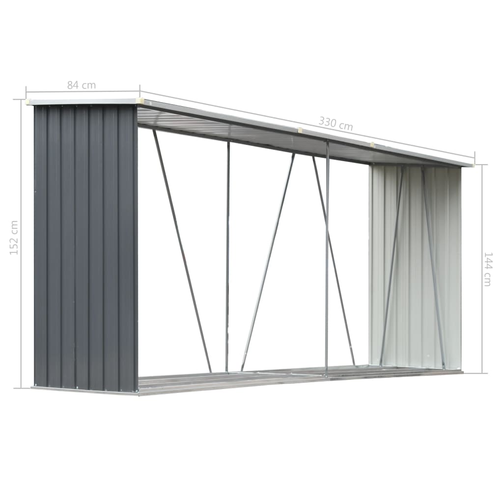 Garden Log Storage Shed Galvanized Steel 130"x33"x60" Gray