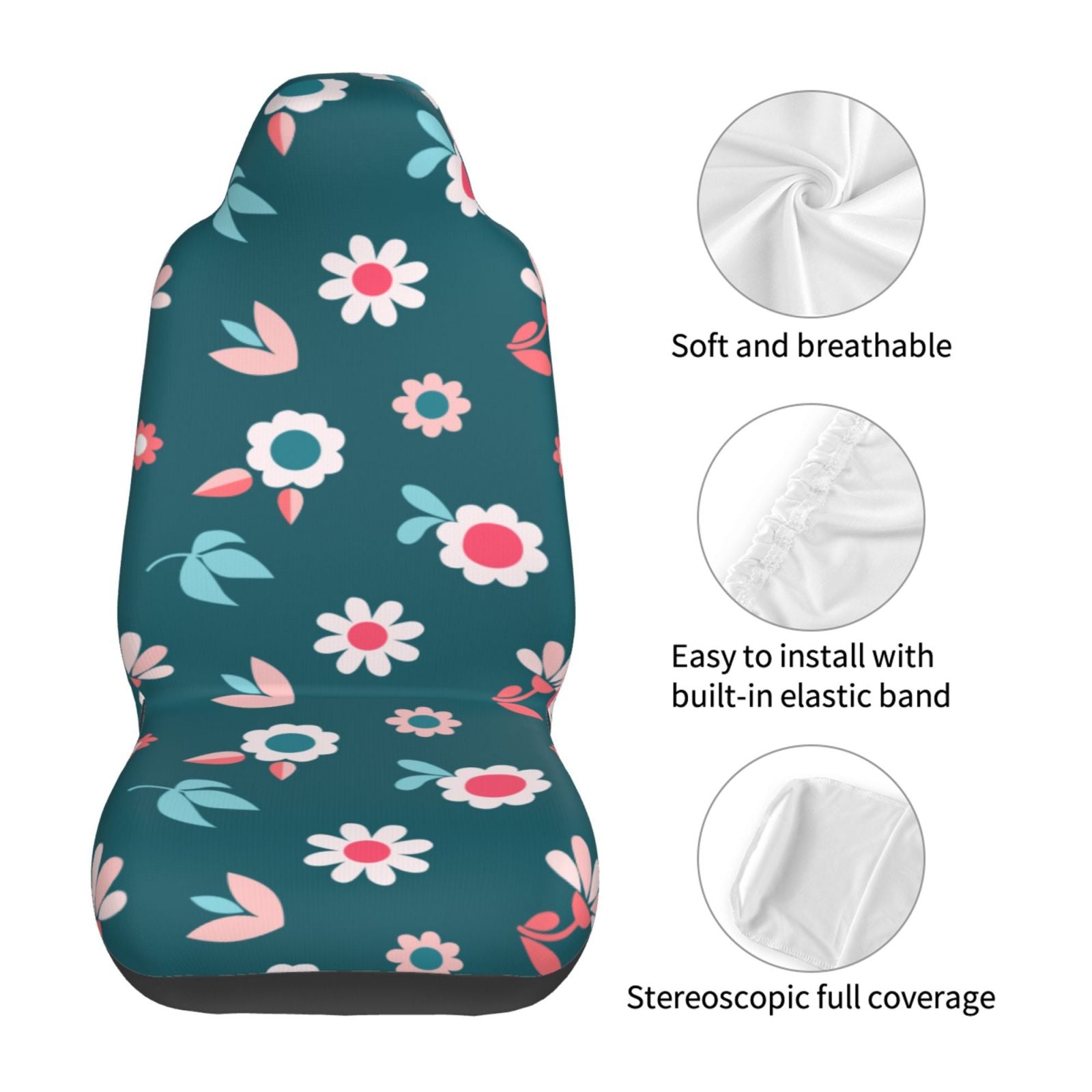 TEQUAN Front Seat Covers， Cute Spring Flowers Pattern 2 Piece Car Seat Cover Fit Most Car SUV Truck Van