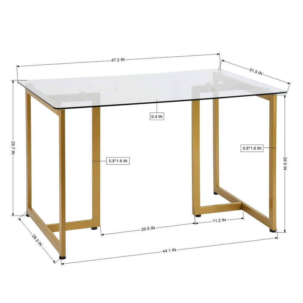 Rectangle Tempered Clear Glass Table Top With Golden Metal Legs Dining Room   47.2x31.5x29.7