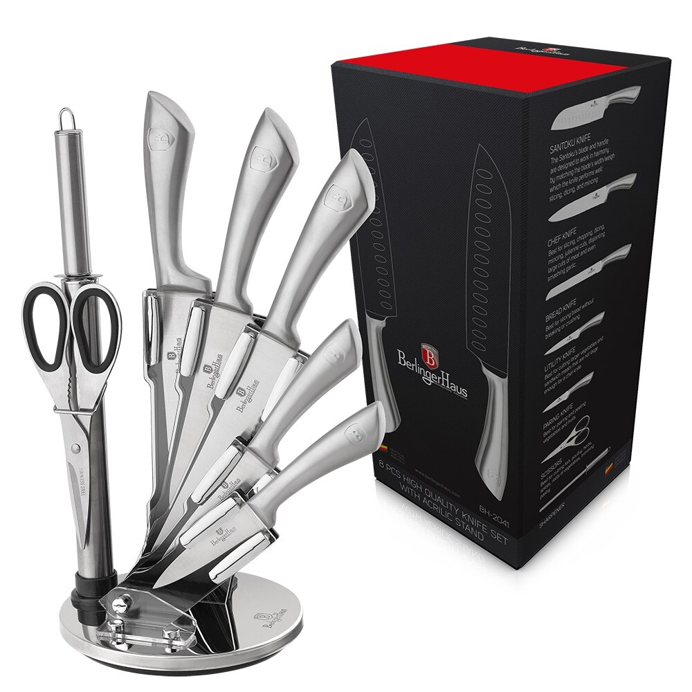 Berlinger Haus 8 Piece Knife Set w/ Acrylic Stand  Steel Collection
