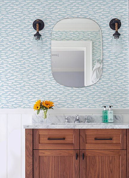 Nunkie Aqua Sardine Wallpaper from the Flora & Fauna Collection