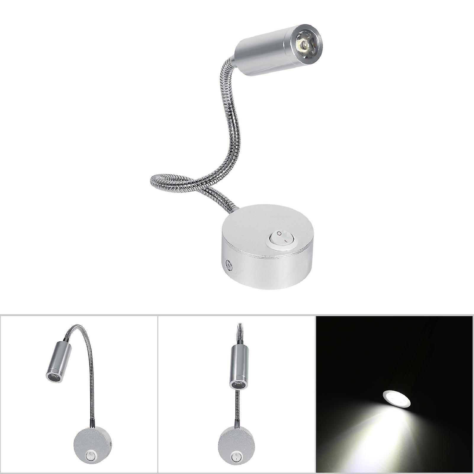 Ac85-265v 1w Cool White Led Reading Study Bed Lamp With Gooseneck Off/on Switch(1w Cool White)