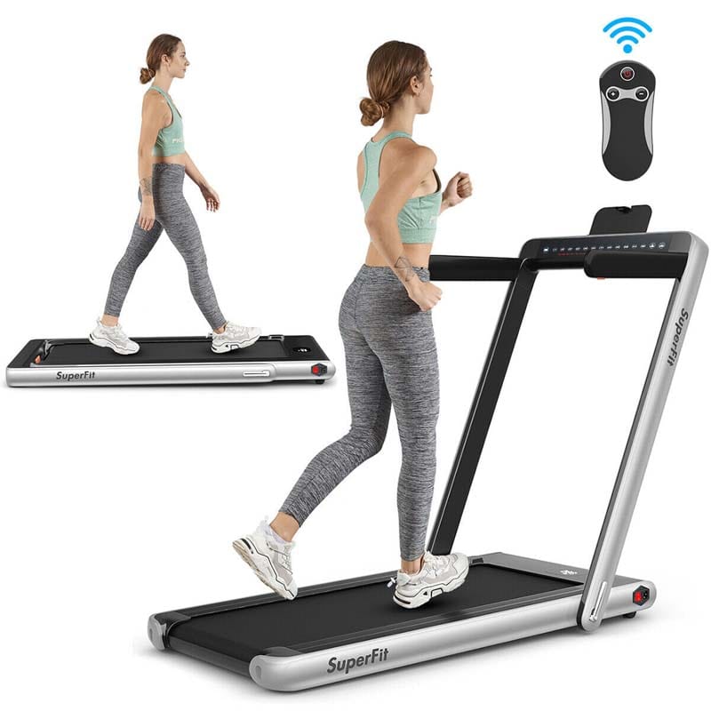 2 in 1 Folding Treadmill, 2.25HP Under Desk Electric Treadmill, Portable Walking Running Machine with Dual Display & Smart App Control