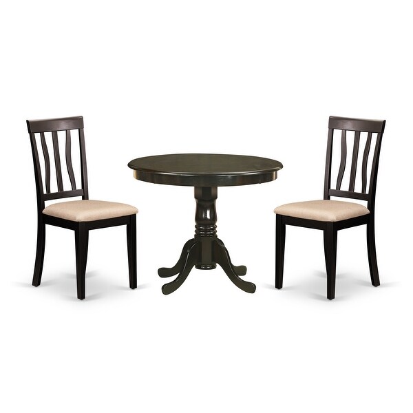 3-pieces Dining Set-Cappuccino Round Table Plus 2 Kitchen Chairs - Cappuccino Finish (Chairs Seat Options)