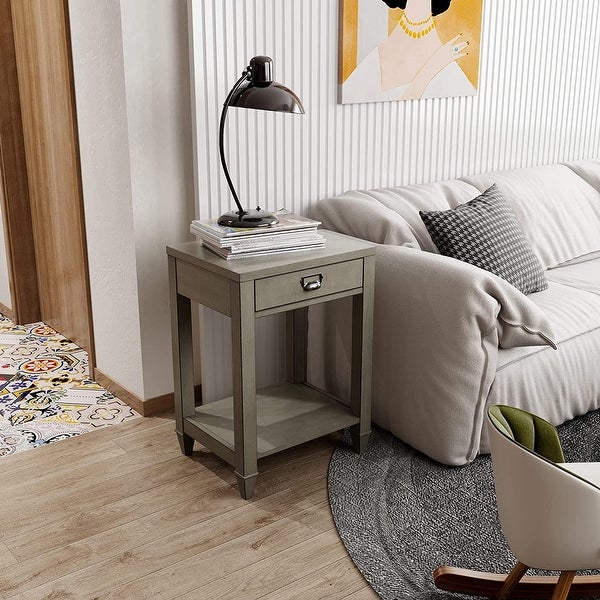 Nightstands Side Table with Drawer and Shelf 2-Tier