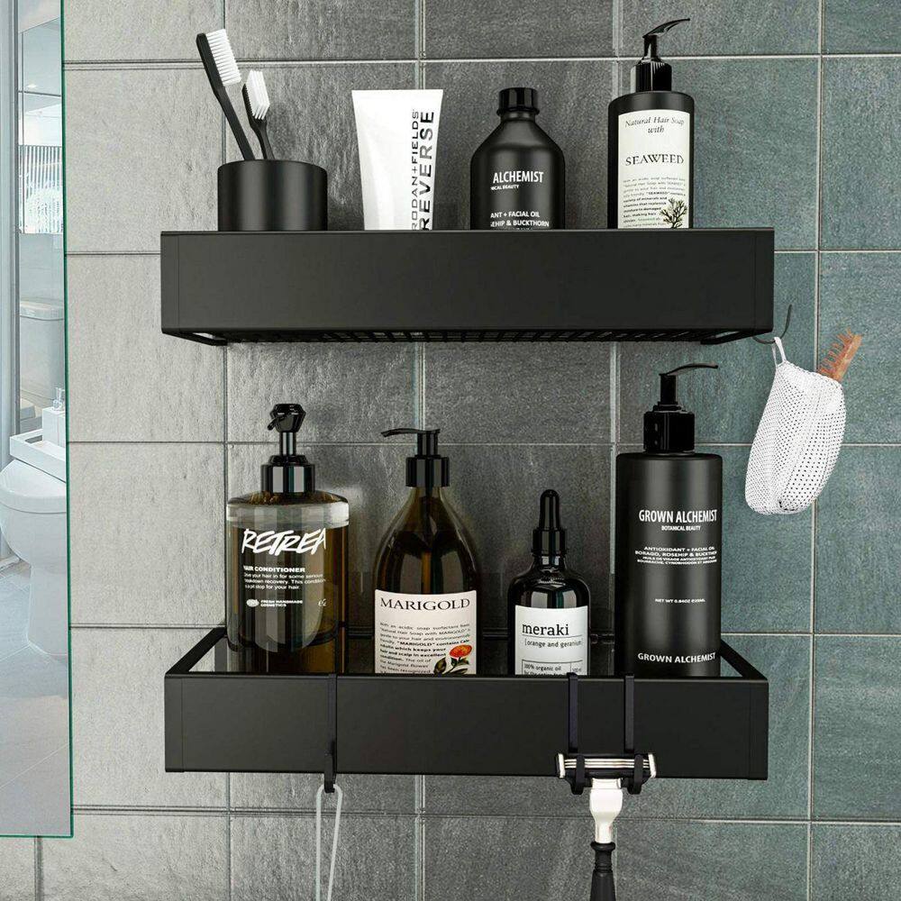 Dracelo 2 Pack Black Shower Caddy Shelf Basket Stainless Steel Adhesive Shower Shelf Storage Organizer B08ND2CZHT