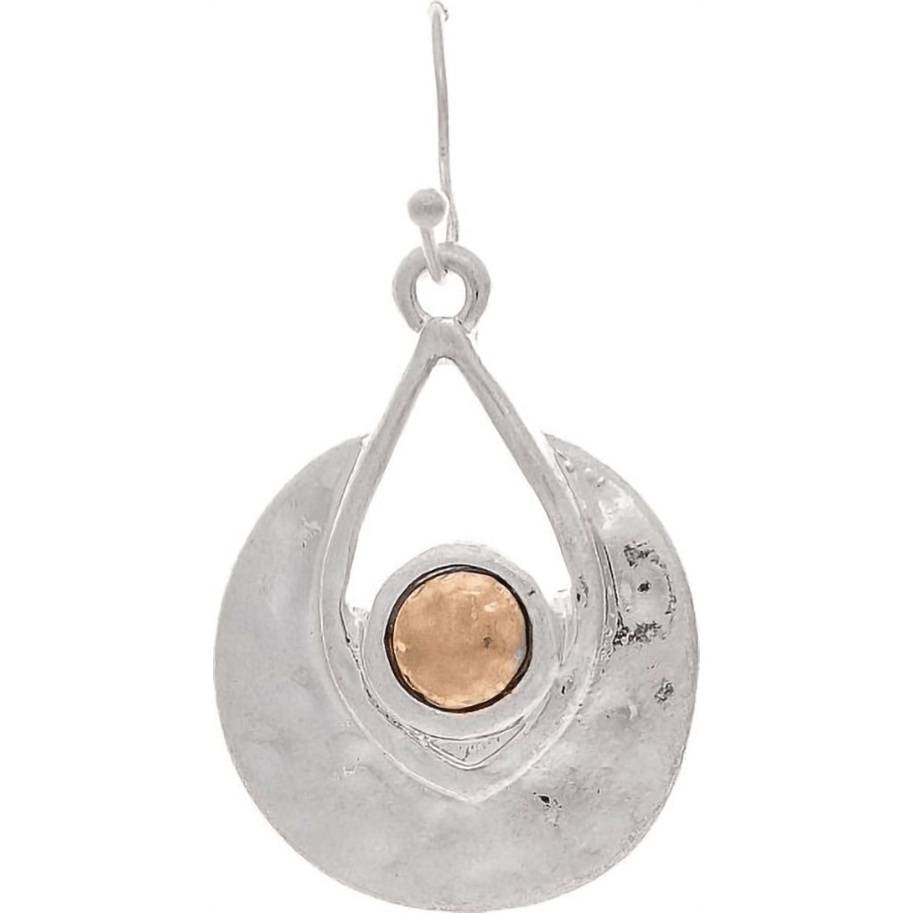 Rain  Two Tone Hammered Open Drop Earrings