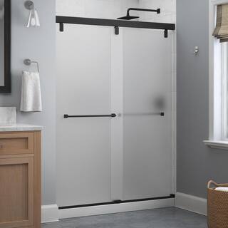 Delta Everly 60 in. x 71-12 in. Frameless Mod Soft-Close Sliding Shower Door in Matte Black with 14 in. (6 mm) Frosted Glass SD4511059