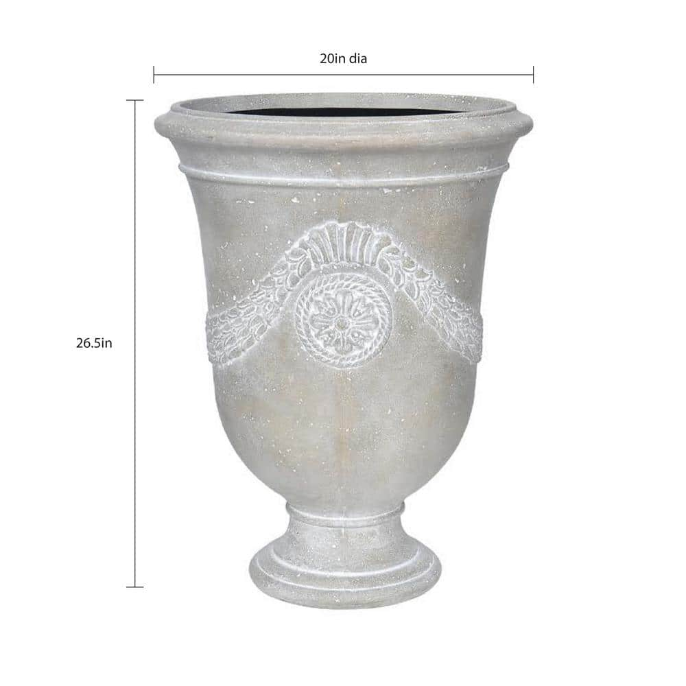 MPG 26.5 in. H. Cast Stone Fiberglass Anduze Urn Planter in A White Washed Grey PF7657WWG