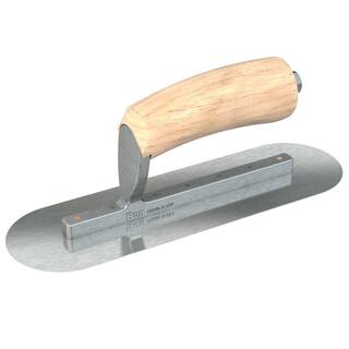 Bon Tool 10 in. x 3 in. Razor Stainless Steel Round End Pool Trowel with Wood Handle and Short Shank 66-275