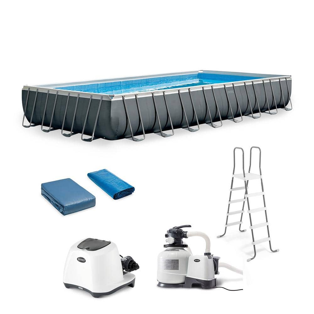 INTEX 16 ft. x 32 ft. Ultra XTR Rectangular with 18 in. D Frame Pool Set and Krystal Clear Saltwater System 26373EH + 26669EG