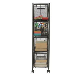 Mind Reader 4 Drawer Cart Rolling Mesh Office Cart File Storage Cart Utility Cart Heavy Duty Multi-Purpose Cart in Black 4OPDR-BLK