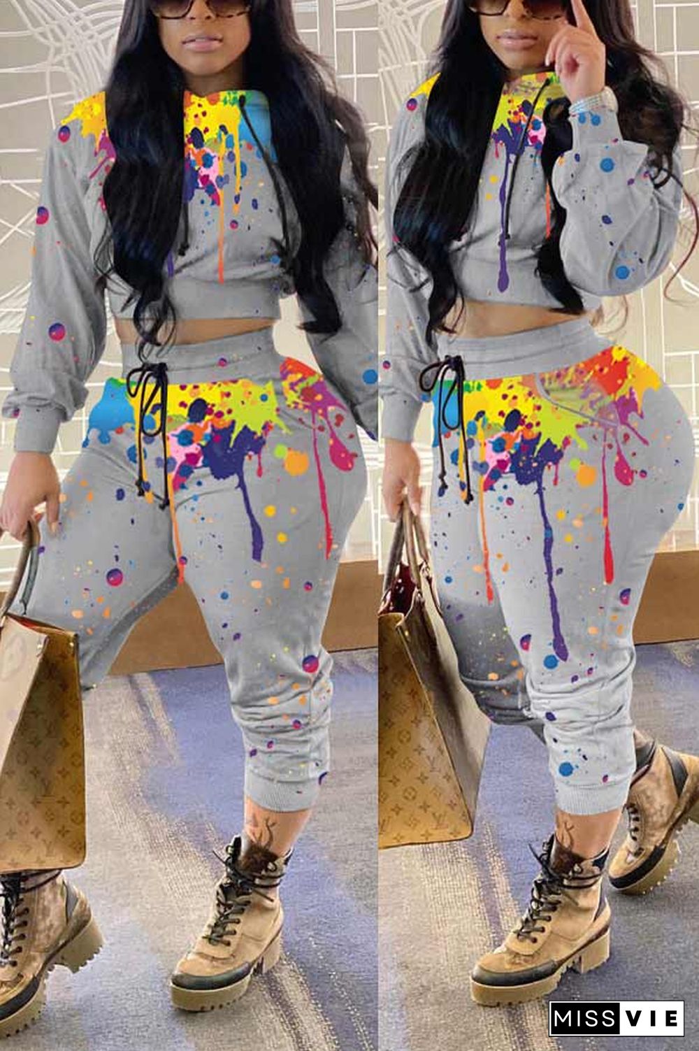 Fashion Print Sweatshirt Harem Pants Set