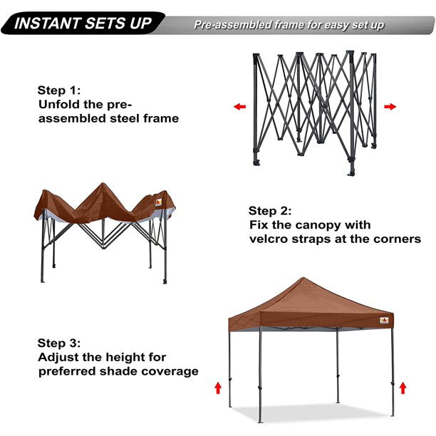 ABCCANOPY 10ft x 10ft Sturdy Instant Shelter Metal Outdoor Pop up Canopy，Brown