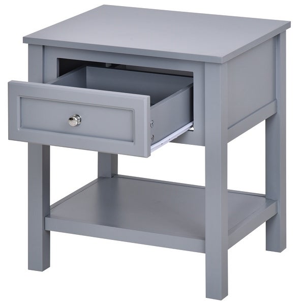 HOMCOM Accent End Table Nightstand with Grey Tabletop， Storage Drawer， and Bottom Shelf