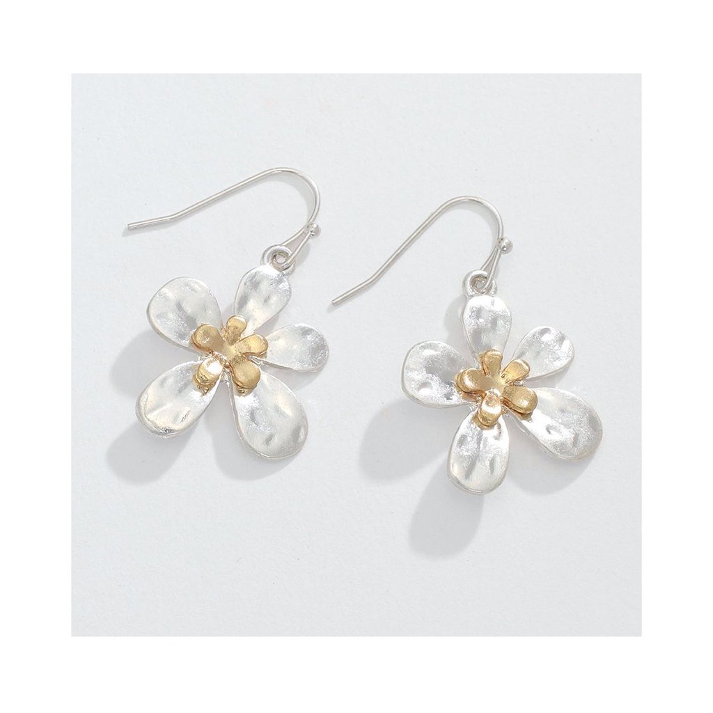 Periwinkle by Barlow  Two-Tone Hammered Flowers- Earrings