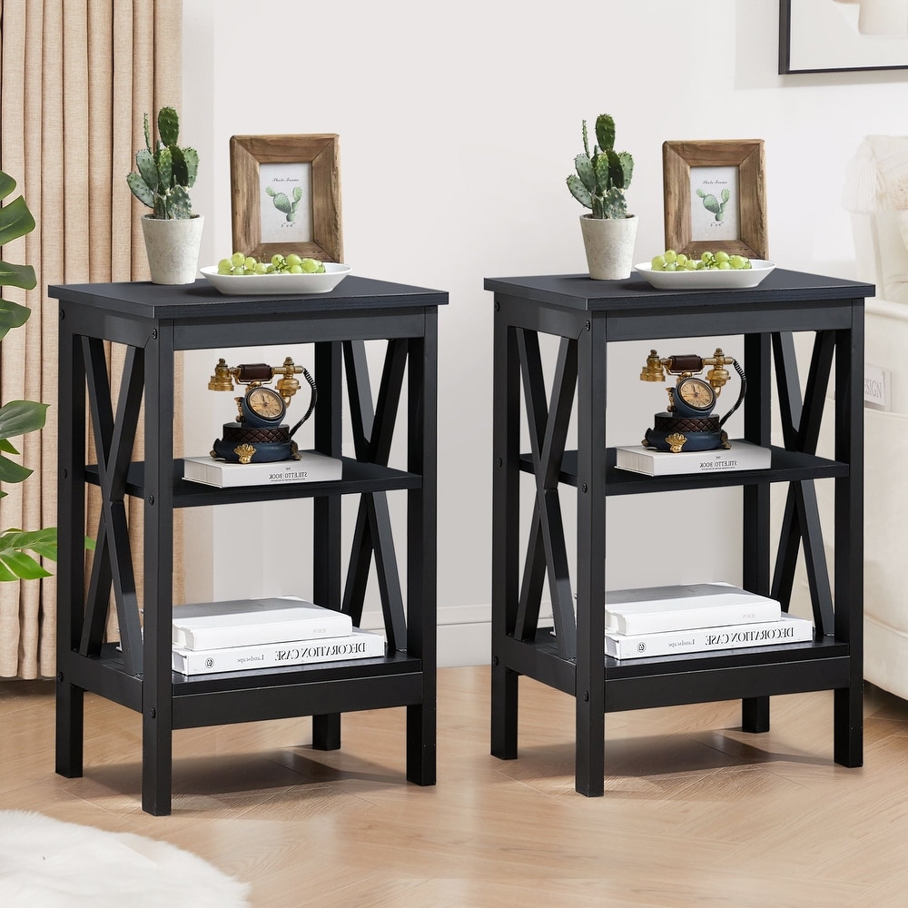 Modern End Table with 3 Tier Open Storage Shelves