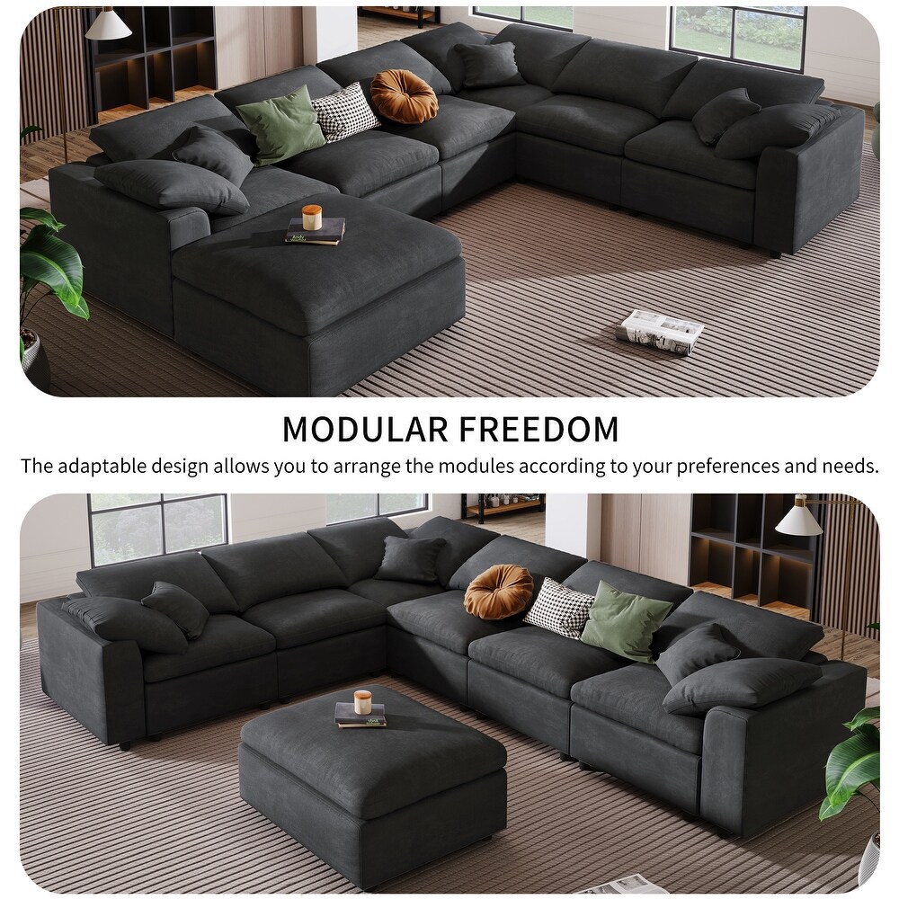 Grey L Shape Sectional Sofa Living Room Corner Sofa with Ottoman