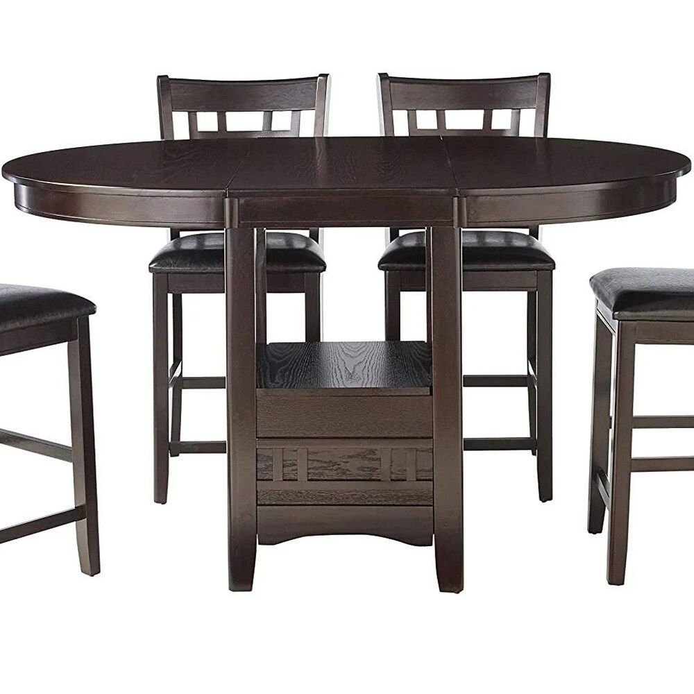 Espresso Extendable Counter Hight Dining Table with Storage Base