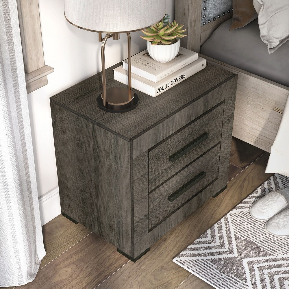 Nestore Contemporary Grey Wood 2 Drawer Nightstand by Furniture of America