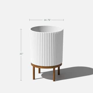 Veradek Demi 16 in. Raised with Stand Round White Plastic Planter with Brown Stand (2-Pack) DMSTV16WBR-2PK