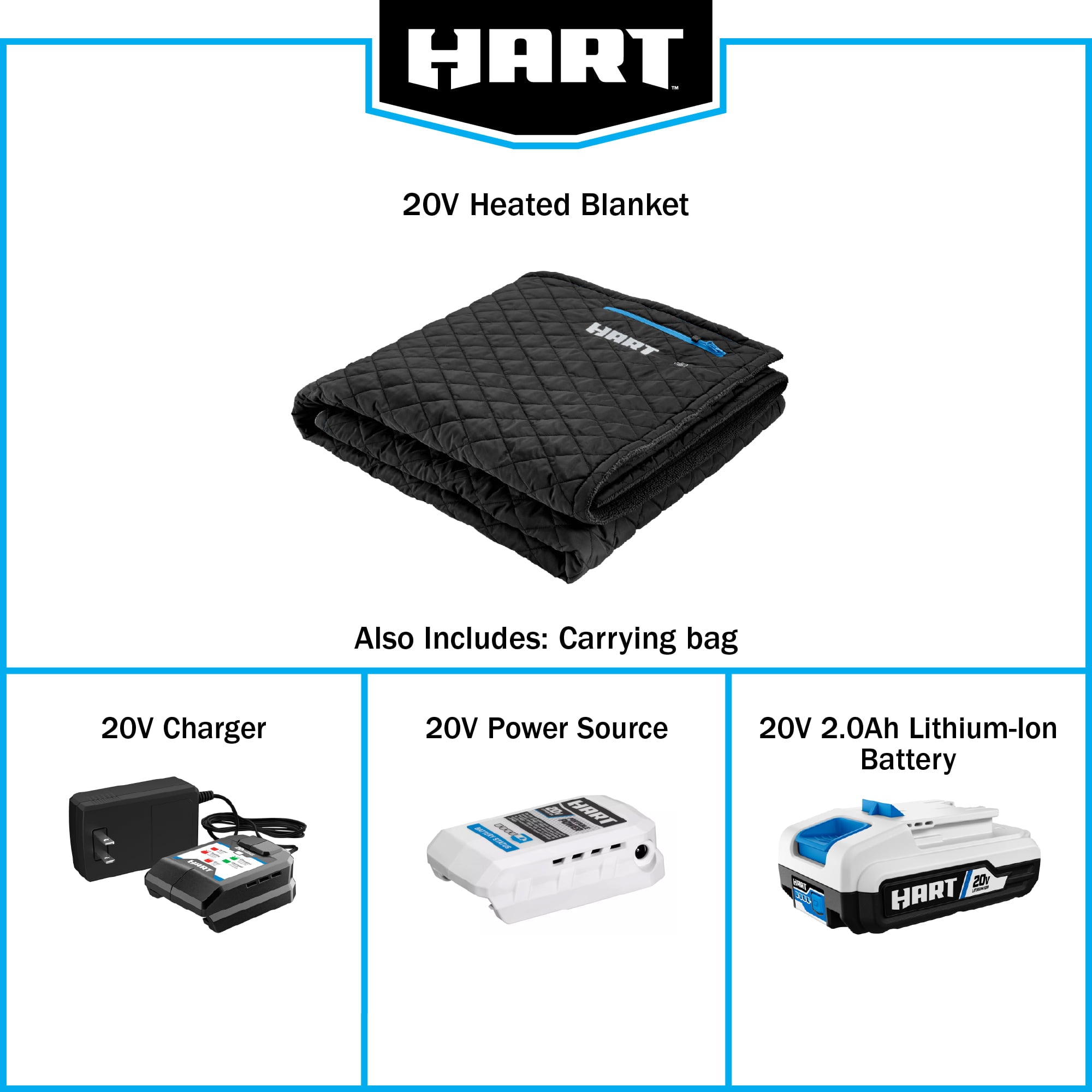 HART 20-Volt Cordless Heated Blanket Kit, Black