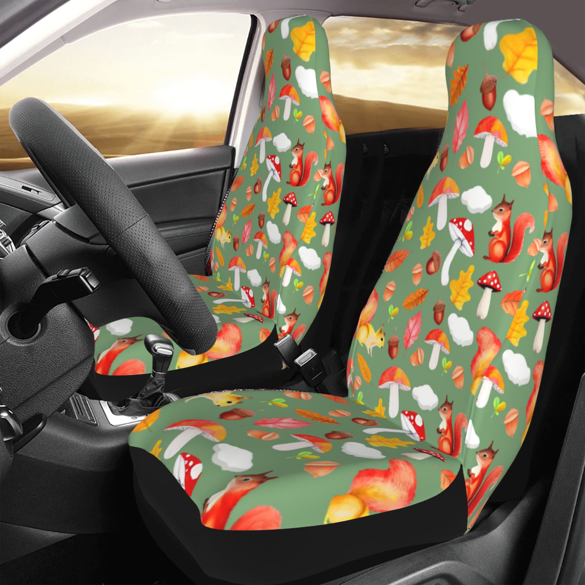 ZICANCN Car Seat Cover Fall Squirrel Print Car Front Seat Covers Protectors ， Automotive Seat Covers for Cars Trucks Suv