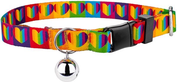 Country Brook Design Rainbow Hearts Polyester Breakaway Cat Collar with Bell