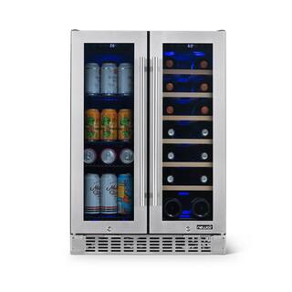 NewAir 24 in. 18 Bottle and 58 Can Premium Built-in Dual Zone French Door Wine and Beverage Fridge with SplitShelf NWB080SS00