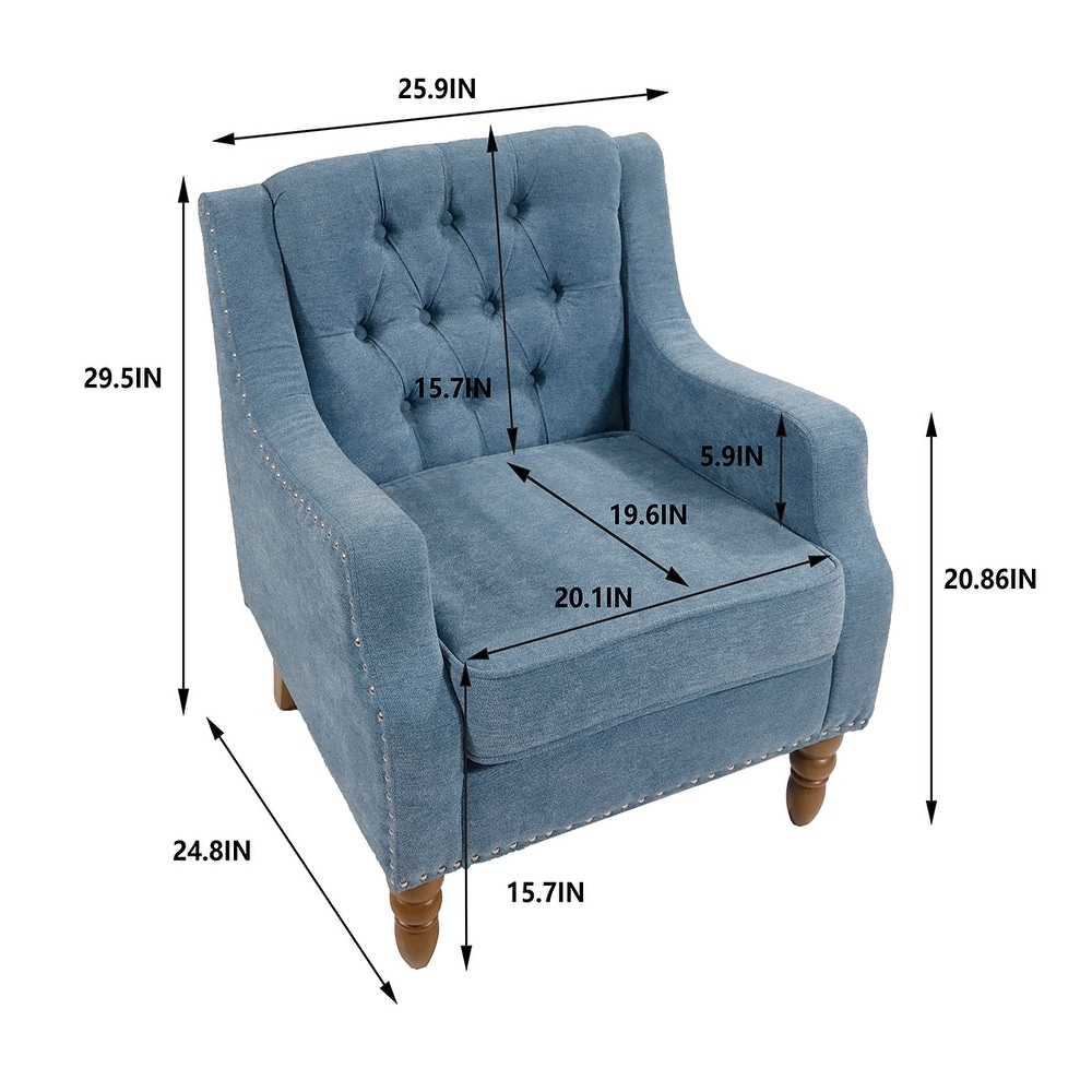 Modern Accent Chair Armchair Blue Tufted Armchair with Vintage Brass Studs Upholstered Chair for Living Room