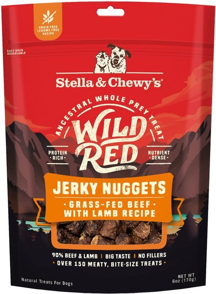 Stella and Chewy's Wild Red Jerky Nuggets Beef and Lamb Recipe Grain-Free Dog Treats， 6-oz bag