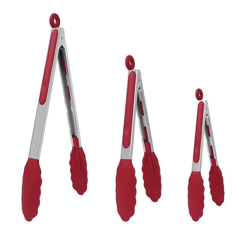 Stainless Steel Kitchen Tongs Set Silicone Cooking 3Pcs