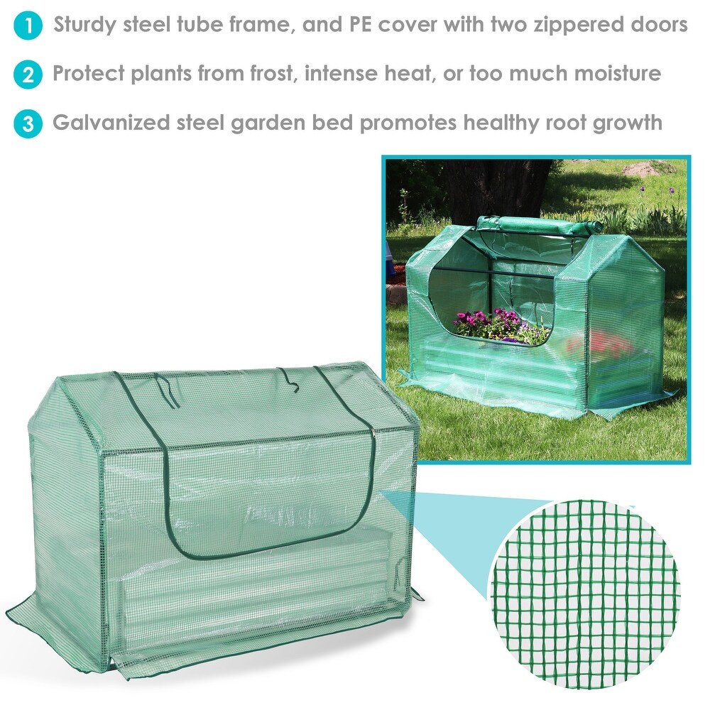 Sunnydaze Steel Raised Garden Bed and PE Greenhouse Kit   Green