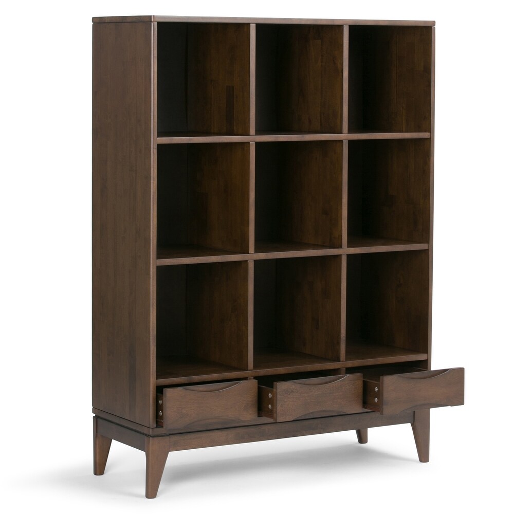 WYNDENHALL Pearson SOLID HARDWOOD 58 inch x 42 inch Mid Century Modern Cube Storage Bookcase with Drawers