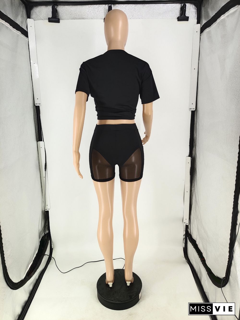 Short Sleeve T Shirt+Mesh Patchwork Shorts Set