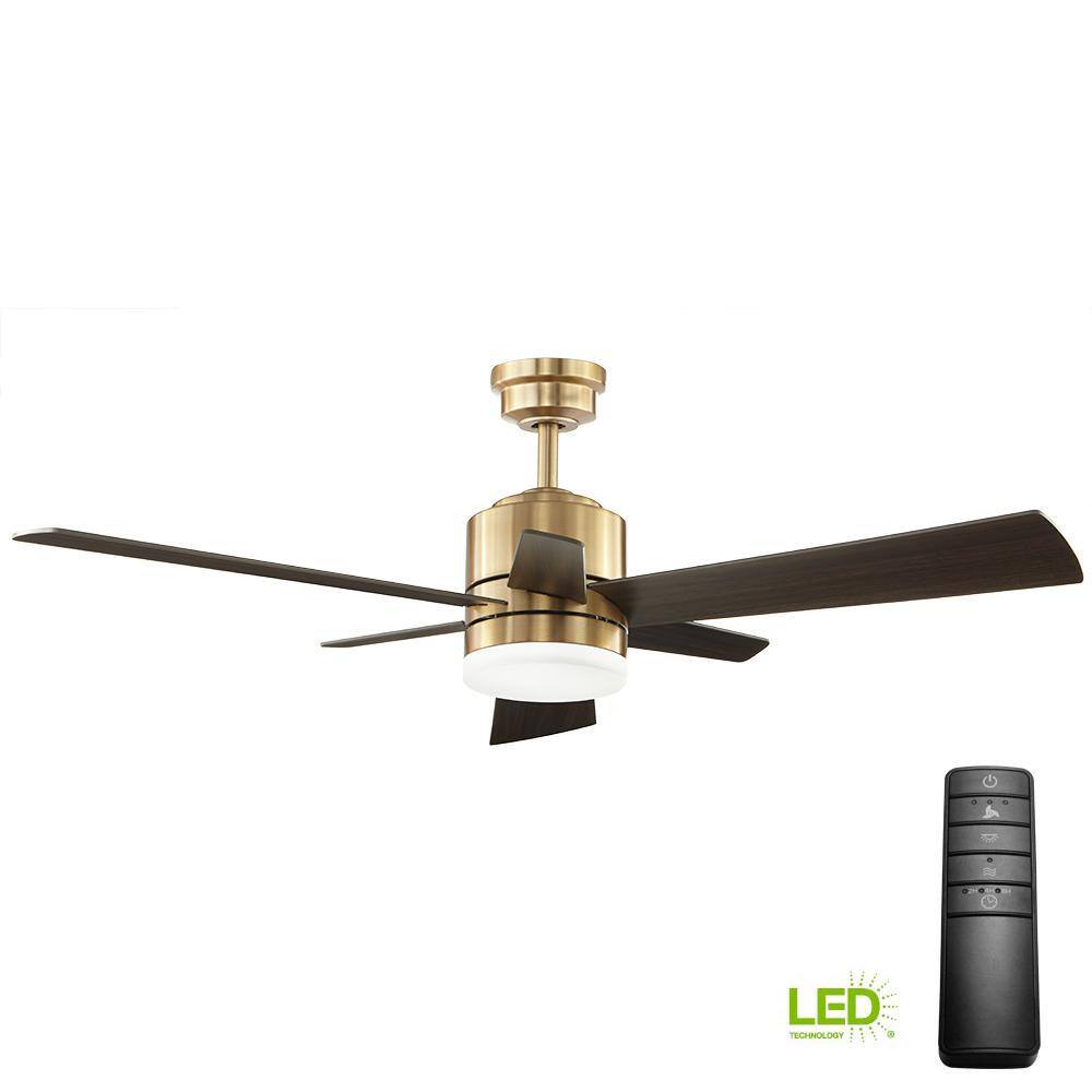 Home Decorators Collection Hexton 52 in. Indoor Integrated LED Brushed Gold Ceiling Fan with Light Kit Remote Control and 6 Reversible Blades 56024