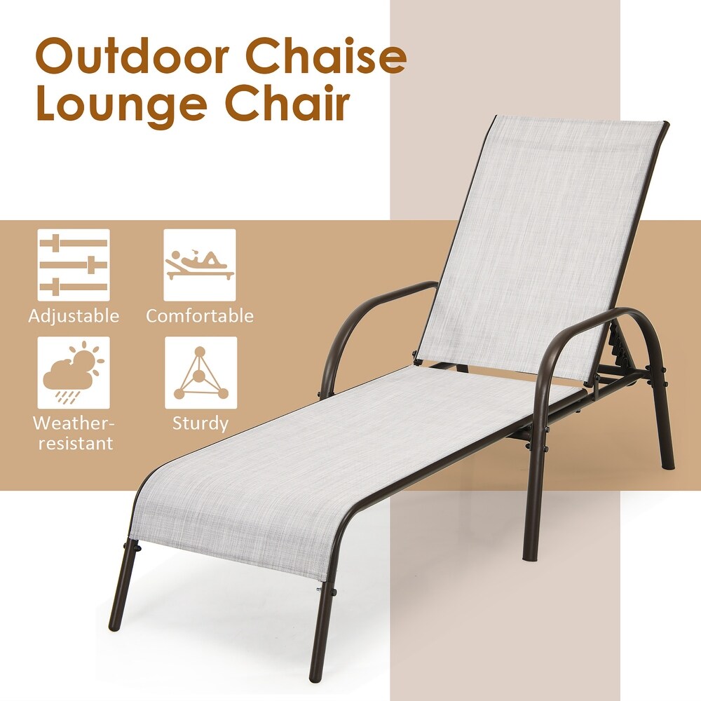 Outdoor Patio Lounge Chair Chaise Fabric Adjustable Reclining Armrest   See Details