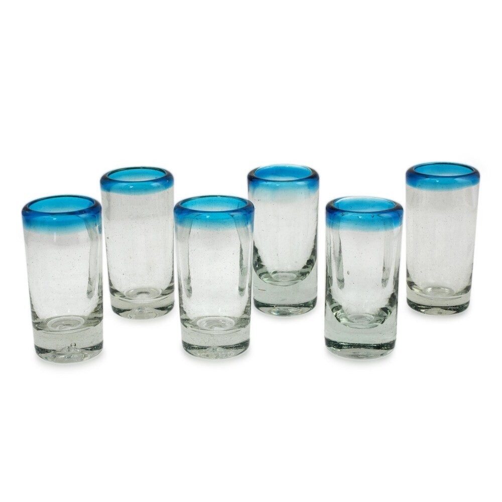 NOVICA Artisan Handblown Glass Shot Glasses Mexican Tequila Clear Blue Mexico Tableware Drinkware 'Aquamarine' (set of 6)