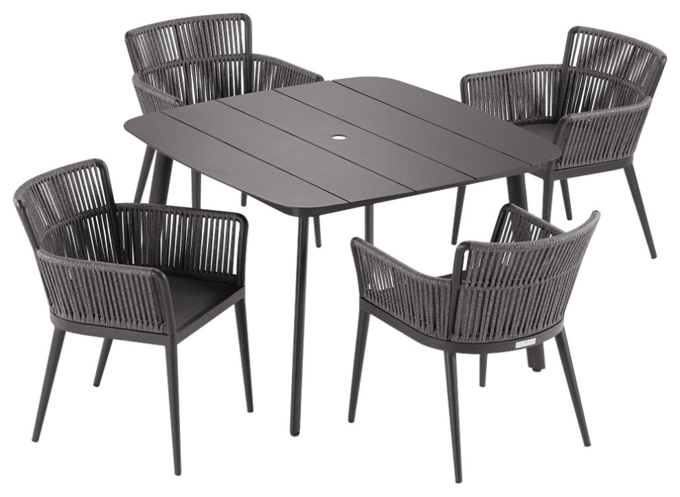 Nette 5 Piece Dining Table Set With and Eiland Table  Carbon and Pewter  Ninja   Midcentury   Outdoor Dining Sets   by Oxford Garden  Houzz