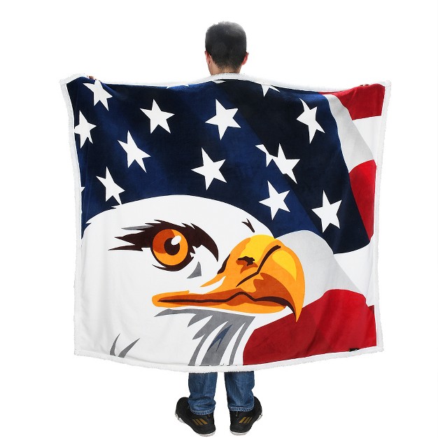 Catalonia Bald Eagle Blanket Patriotic Us Blanket American National Flag Throws Fleece Soft Warm Reversible Decro Blanket For Couch Bed