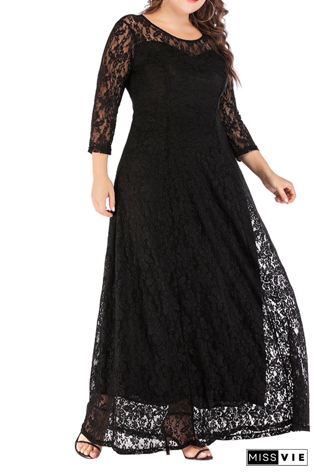 Plus Size Long Maxi Lace Dress