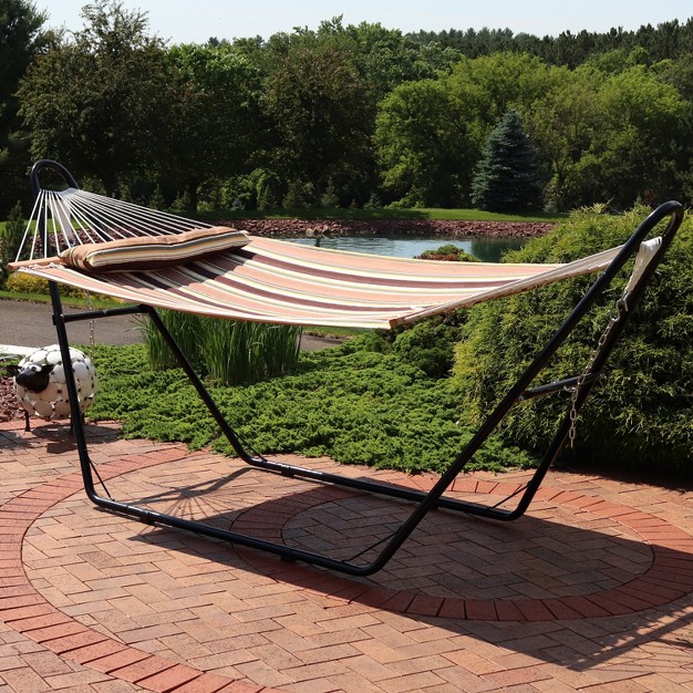 Sunnydaze Double Quilted Fabric Hammock With Universal Steel Stand 450 pound Capacity