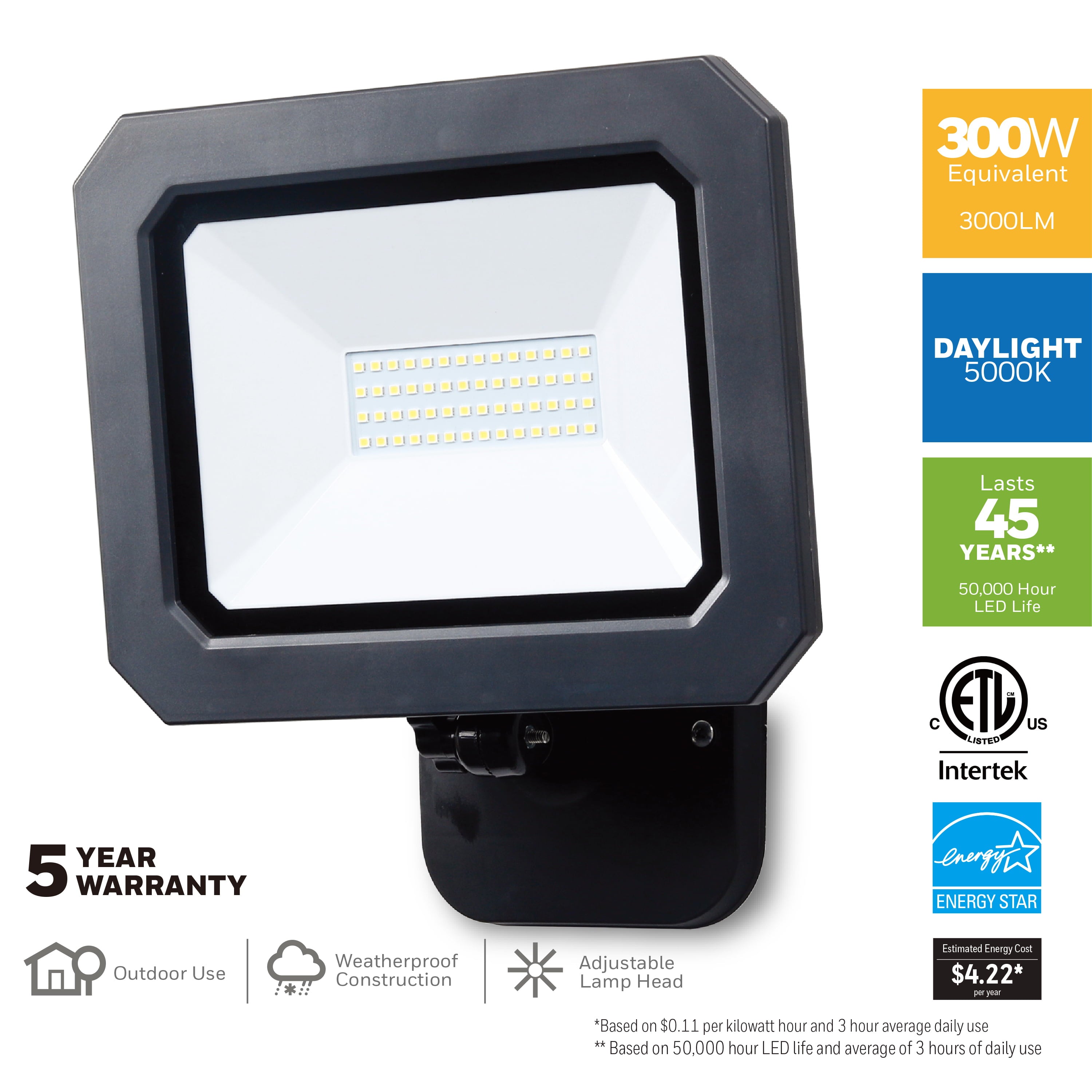 Honeywell 3000 Lumen LED Flood Light in Black Finish (Set of 2)