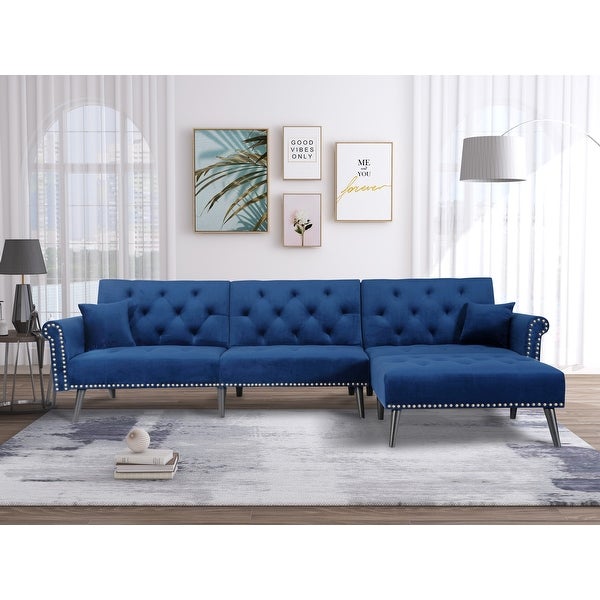 115 Inches Velvet Convertible Sleeper Sofa Bed Sectional Sofa