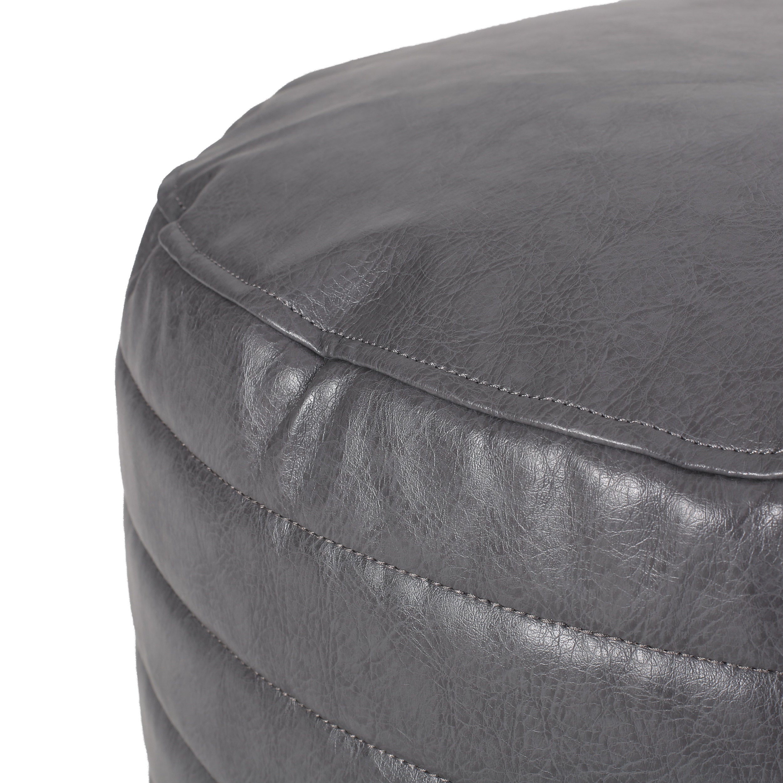 Conrail Contemporary Faux Leather Channel Stitch Pouf