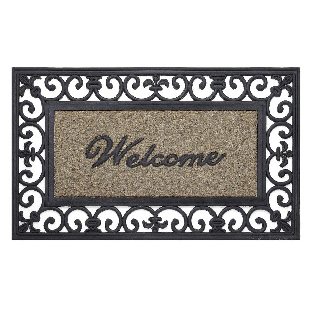 Rectangular Fleur De Lis Outdoor Heavy Duty Rubber amp Coir Skid Resistant Welcome Door Mat Black