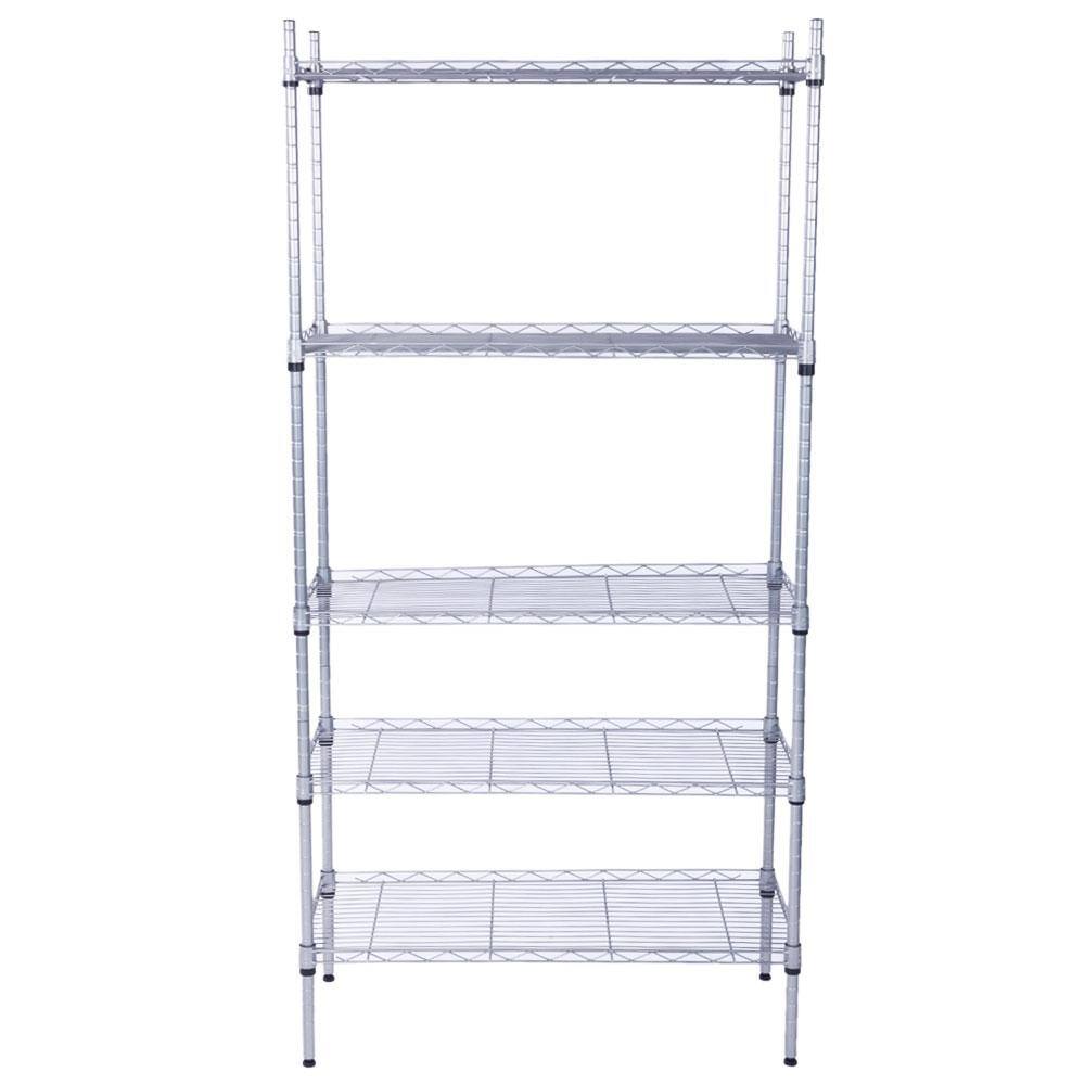 Karl home Chrome Heavy Duty 5-Tier Steel Freestanding Garage Storage Unit (13.4 in. W x 59 in. H x 29 in. D) 302992573211