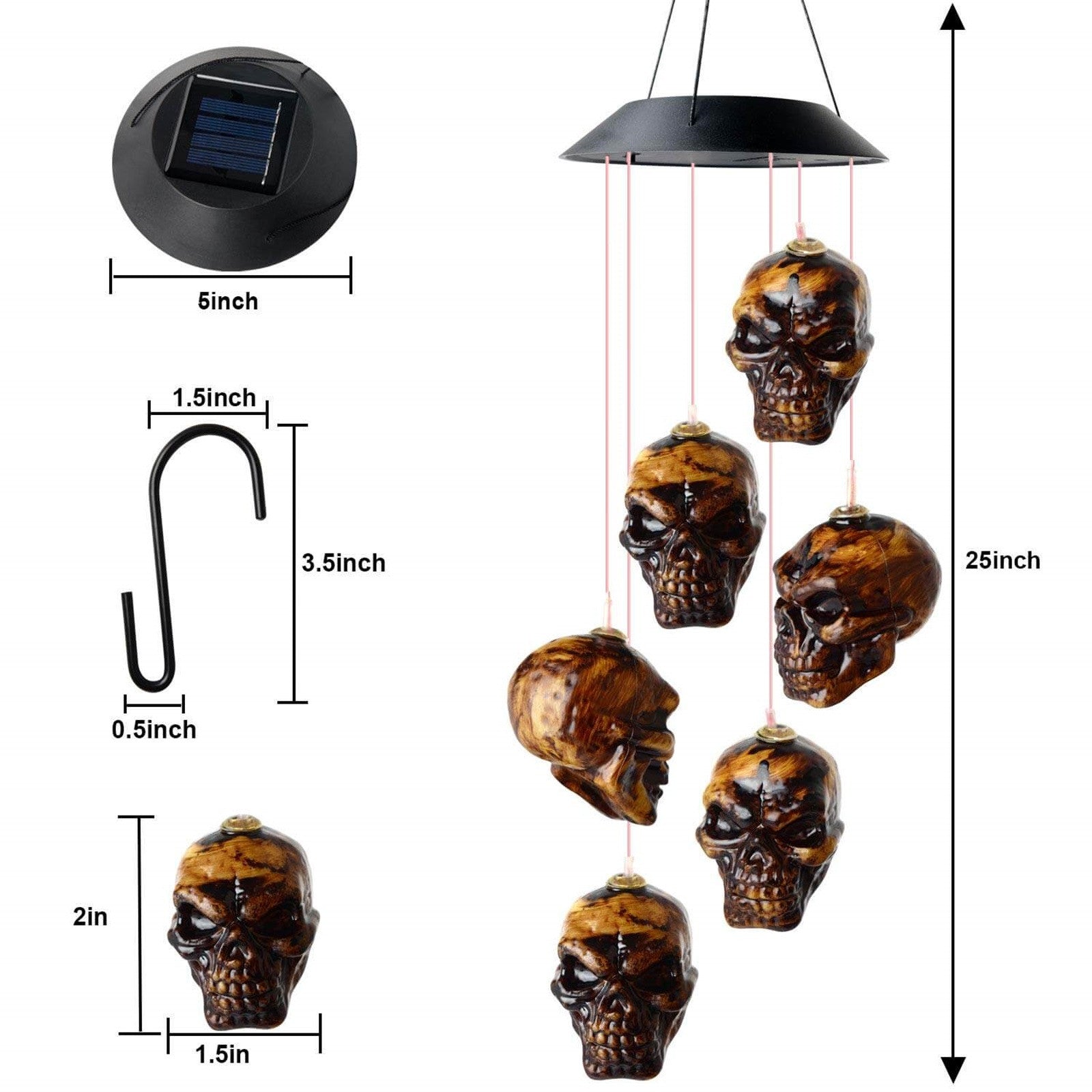 ICQOVD Solar Skeleton Skull Solar Powerd Led Wind Chimes Night Light Party Decorate